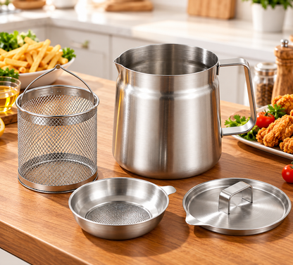 304 Stainless Steel Oil Pot with Frying Basket & Strainer