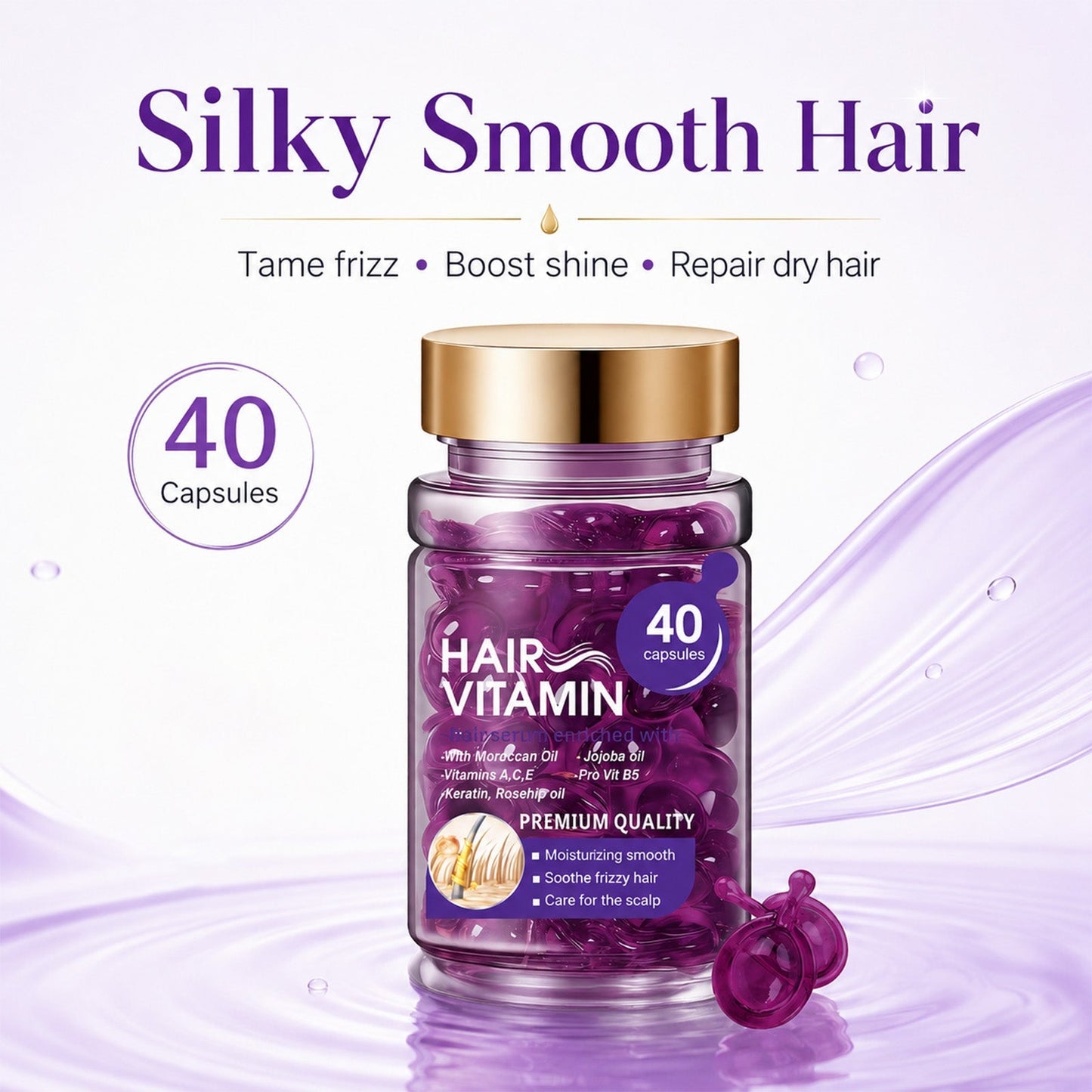 🔥50% OFF🔥Hair Vitamin Capsules Infused with Violet Vitamins & Argan Oil for Color-Treated & Permed Hair Smooths Frizz Restores Silkiness & Shine 40 Capsules.