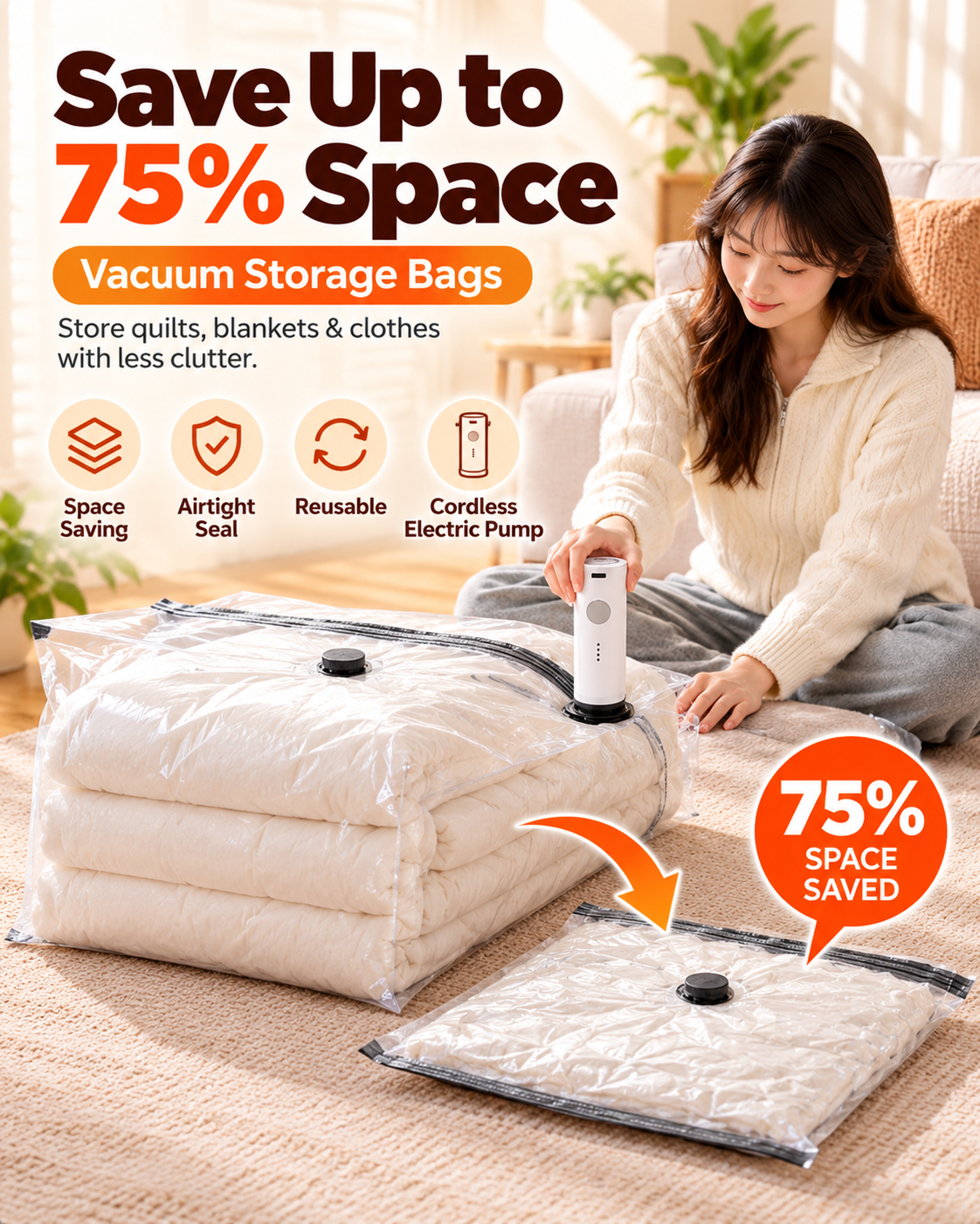 🥰Limited-time offer: 50% off 🥰space-saving vacuum storage bags with cordless electric pump (today only)