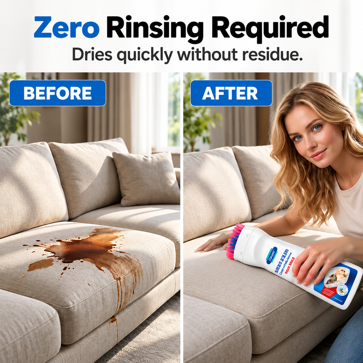 No-Wash Carpet & Sofa Cleaner with Brush