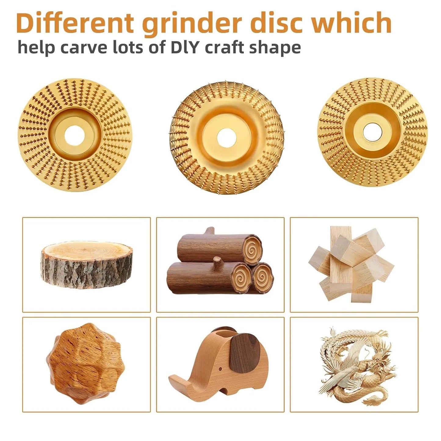 🎉🛠️3PCS Wood Carving Disc Set, 4 Inch Wood Cutting Discs for Angle Grinder