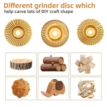 🎉🛠️3PCS Wood Carving Disc Set, 4 Inch Wood Cutting Discs for Angle Grinder