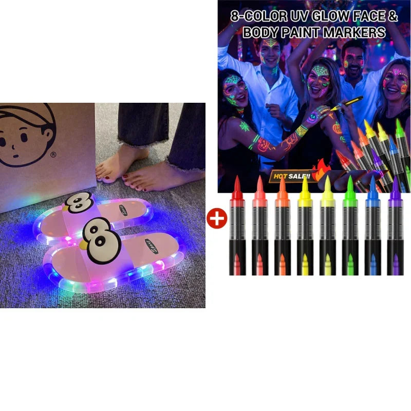 👀LED Cartoon Slippers – Vibrant Light-Up Sole & Cute Penguin Design – Flexible PVC & Easy Slip-On 🏠
