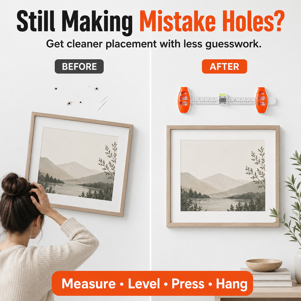 Picture frame hanging balance ruler