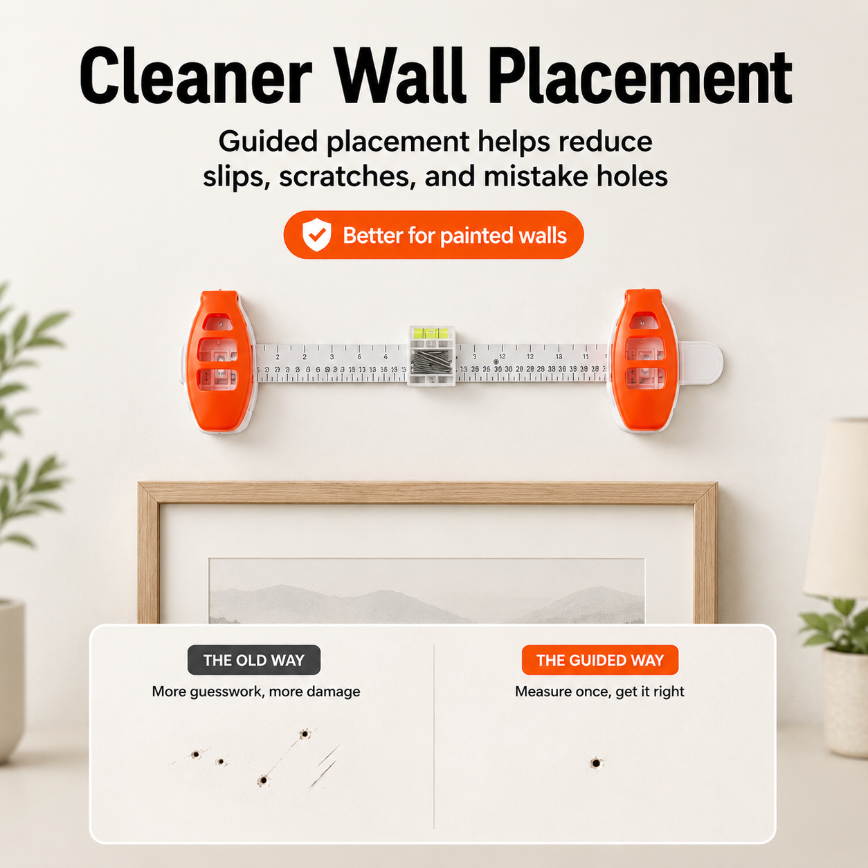 Picture frame hanging balance ruler