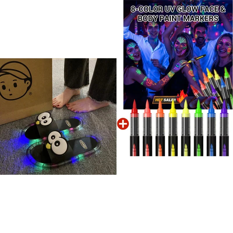 👀LED Cartoon Slippers – Vibrant Light-Up Sole & Cute Penguin Design – Flexible PVC & Easy Slip-On 🏠