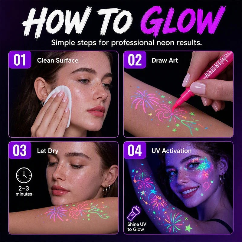 ✨ Glow Party Tattoo Pens – Neon Temporary Tattoo Markers