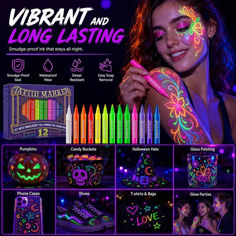 ✨ Glow Party Tattoo Pens – Neon Temporary Tattoo Markers