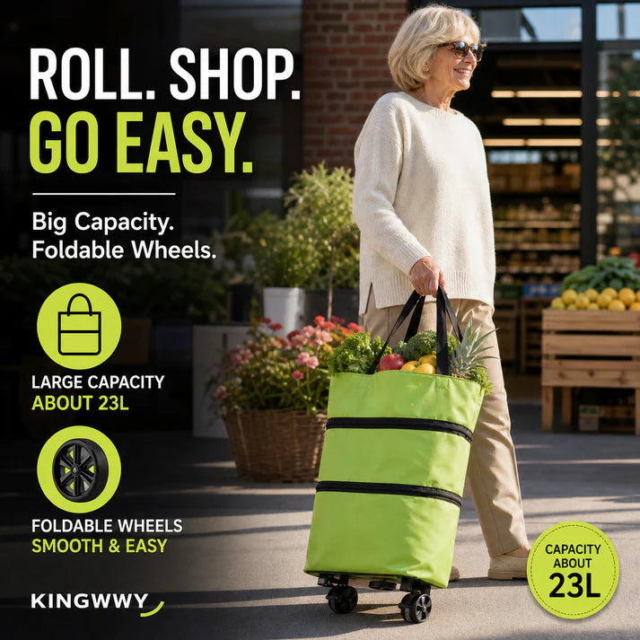 🔥HOT SALE🔥2-in-1 Foldable Shopping Trolley – Sturdy Shopping Bag on Wheels for Supermarket, Market & Travel