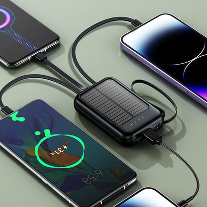 🔋 POWER WHEN YOU NEED IT MOST  ☀️ SOLAR BACKUP CHARGING  ⚡ FAST CHARGINGSelf-contained Mini Solar Power Bank with Built-in Cable