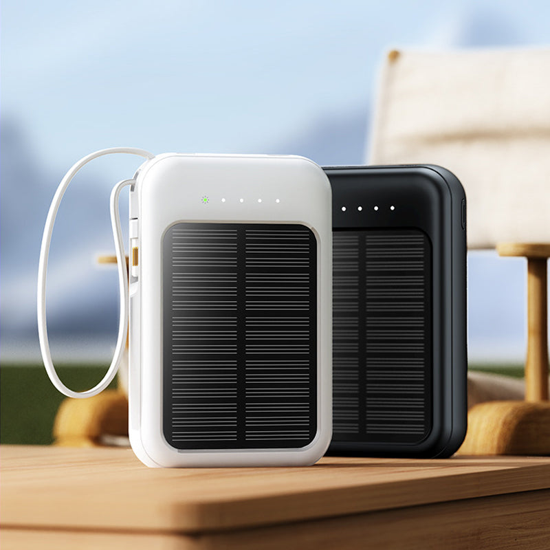 🔋 POWER WHEN YOU NEED IT MOST  ☀️ SOLAR BACKUP CHARGING  ⚡ FAST CHARGINGSelf-contained Mini Solar Power Bank with Built-in Cable