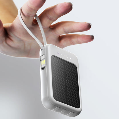 🔋 POWER WHEN YOU NEED IT MOST  ☀️ SOLAR BACKUP CHARGING  ⚡ FAST CHARGINGSelf-contained Mini Solar Power Bank with Built-in Cable