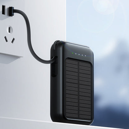 🔋 POWER WHEN YOU NEED IT MOST  ☀️ SOLAR BACKUP CHARGING  ⚡ FAST CHARGINGSelf-contained Mini Solar Power Bank with Built-in Cable