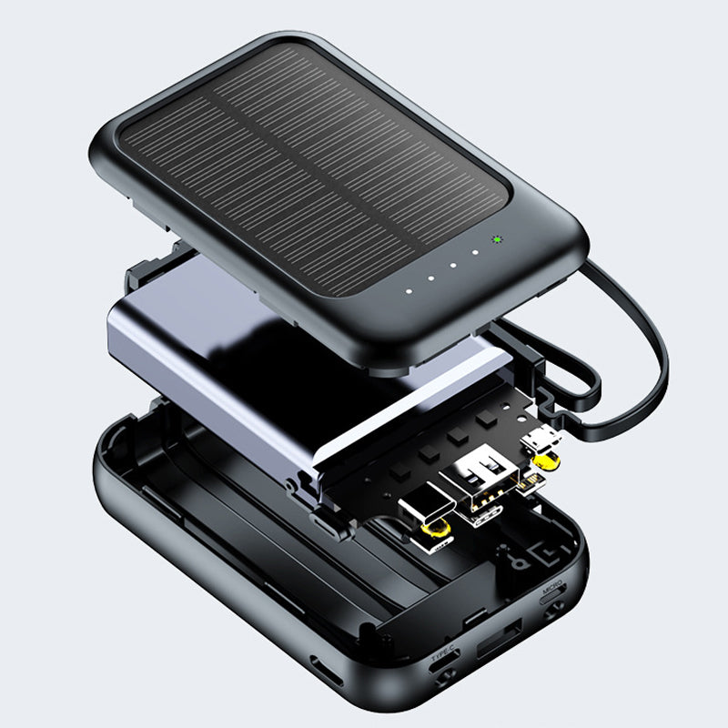 🔋 POWER WHEN YOU NEED IT MOST  ☀️ SOLAR BACKUP CHARGING  ⚡ FAST CHARGINGSelf-contained Mini Solar Power Bank with Built-in Cable