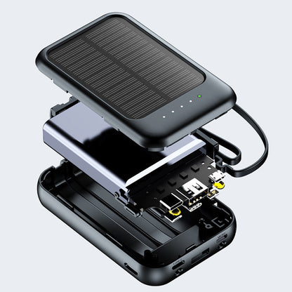 🔋 POWER WHEN YOU NEED IT MOST  ☀️ SOLAR BACKUP CHARGING  ⚡ FAST CHARGINGSelf-contained Mini Solar Power Bank with Built-in Cable