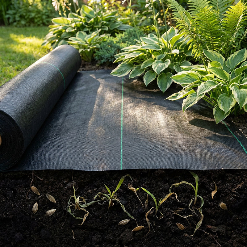 ⛏🌿 Weed Control Fabric – Blocks Sunlight, Breathable & Perfect for Garden Beds & Pathways 📉