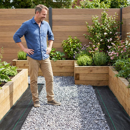 ⛏🌿 Weed Control Fabric – Blocks Sunlight, Breathable & Perfect for Garden Beds & Pathways 📉