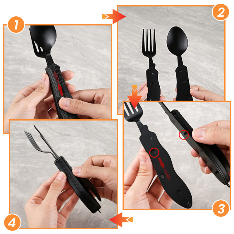 🎉🎉Surprise 50% off！🏕️Must-have for outdoor trips 🍴🥄4-In-1 Outdoor Folding Multifunctional Tableware