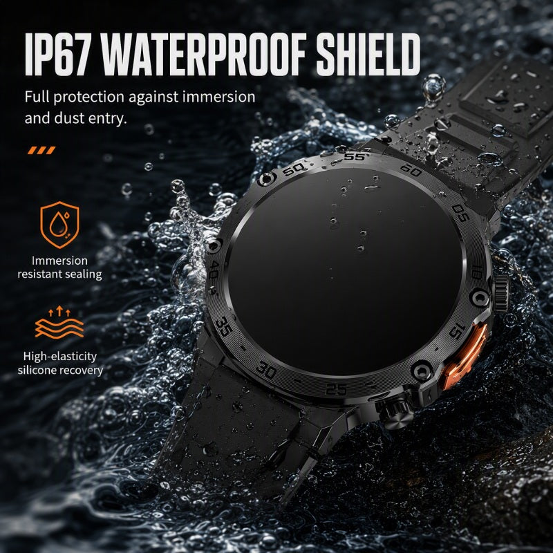😩 WHY CARRY EXTRA GEAR WHEN YOUR WATCH CAN DO MORE? 🏔️ 🔦 BUILT-IN FLASHLIGHT + BLUETOOTH CALLING + RUGGED DESIGN. ALL ON YOUR WRIST! ⌚️🔥
