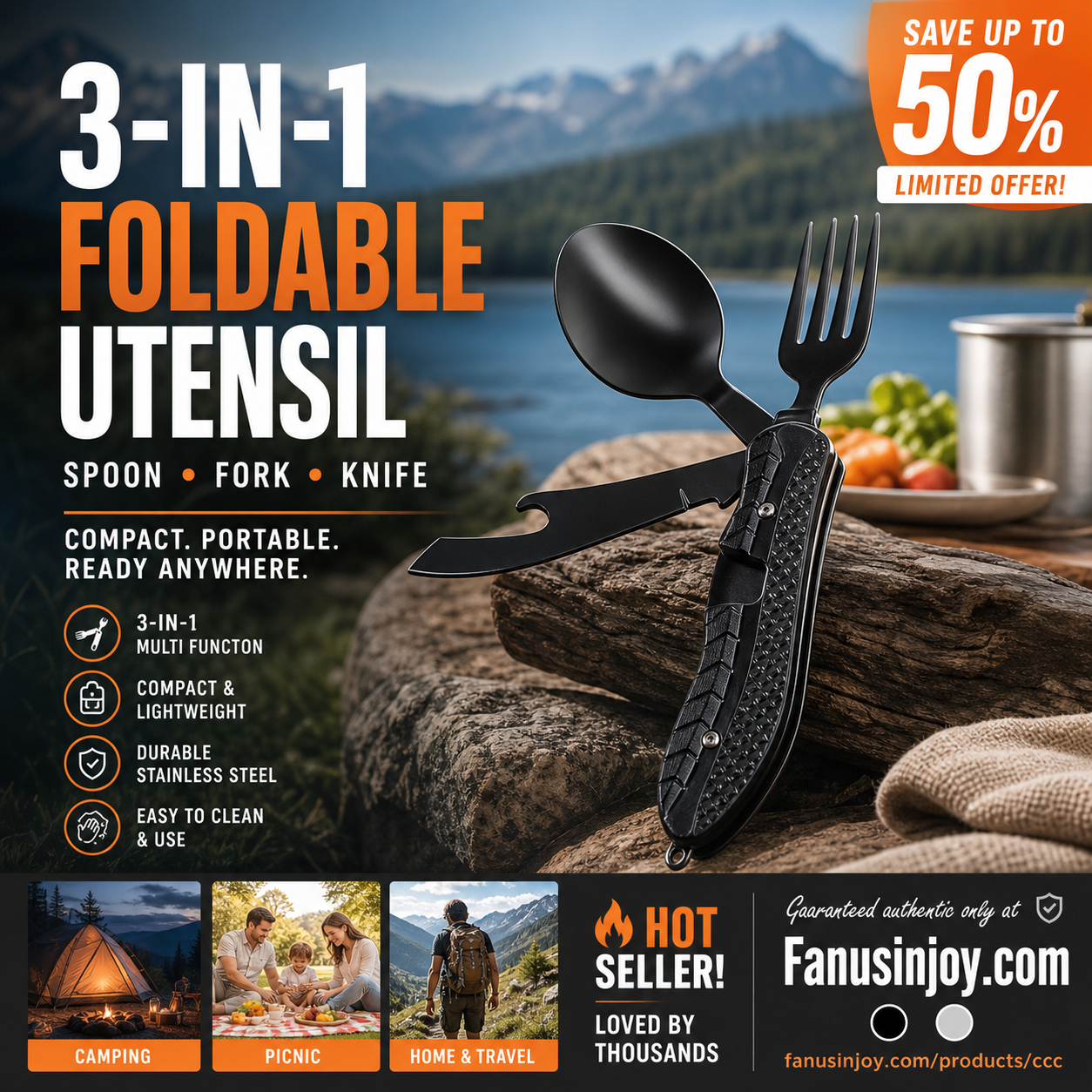 🎉🎉Surprise 50% off！🏕️Must-have for outdoor trips 🍴🥄4-In-1 Outdoor Folding Multifunctional Tableware